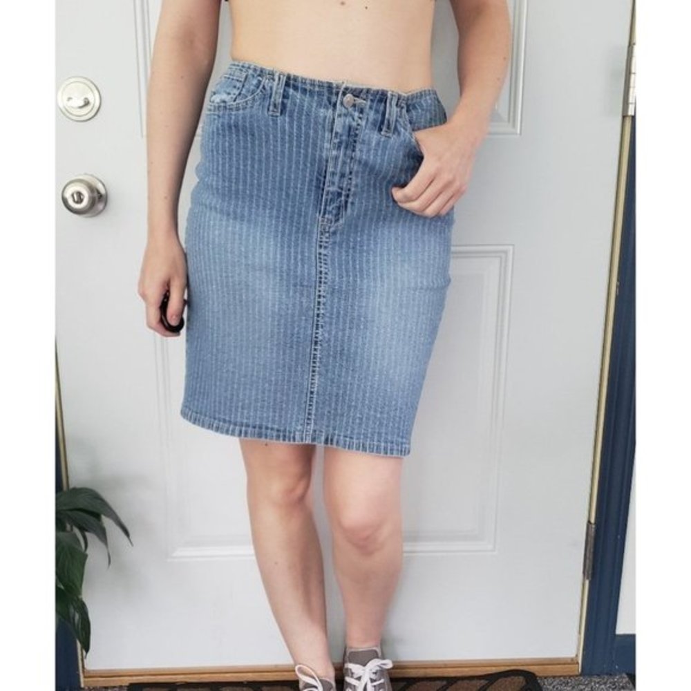 Y2K Pinstripe Denim Skirt